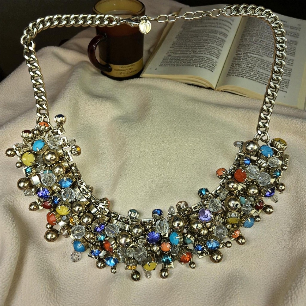 Talbots Colorful Bobbles Multi Stone Cluster Necklace 20" Excellent